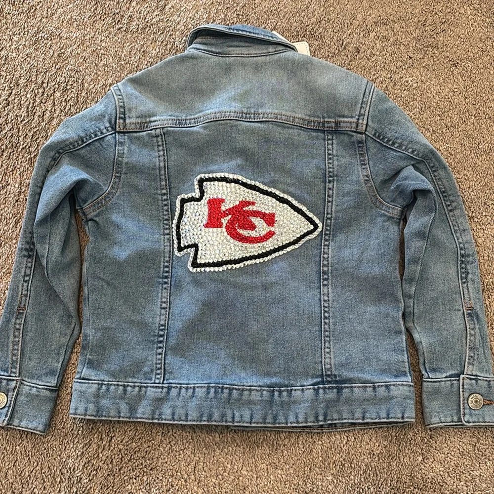 Girls KC CHIEFS Bling Jean Jacket handmade - Picture 5 of 8